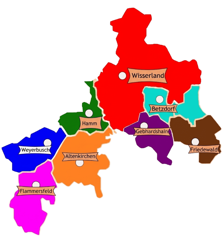 Karte der acht Bezirke